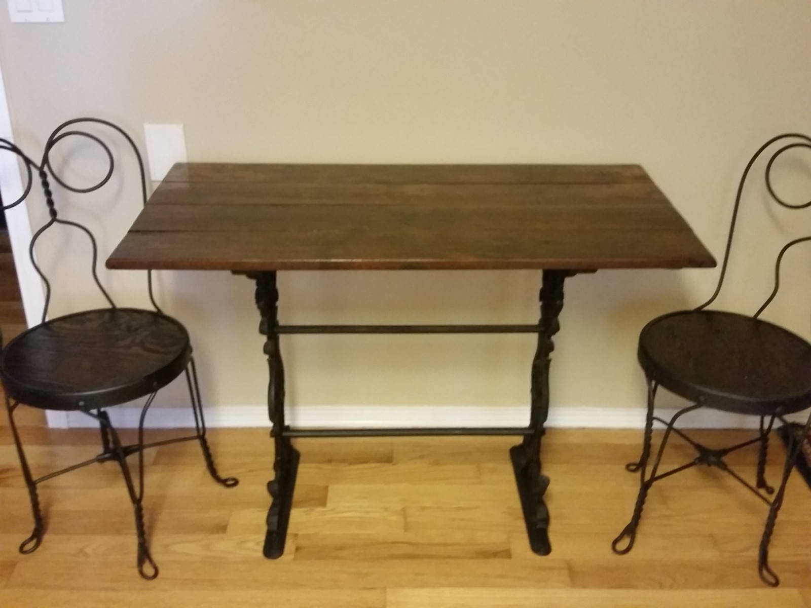 Antique English Cast Iron Base Bistro/Patio/ Pub Table C1890, Plus 2 Chairs