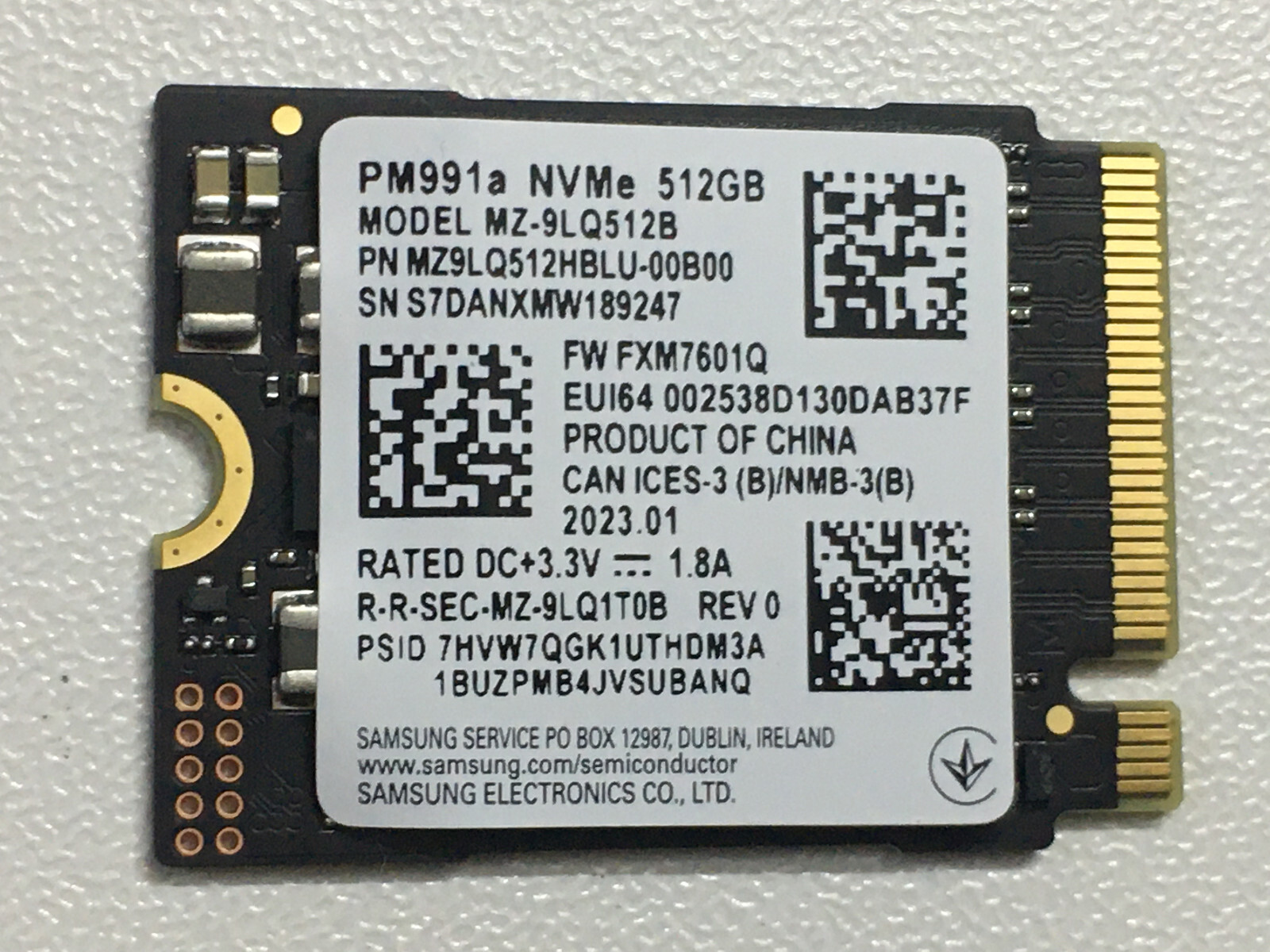 SAMSUNG PM991a 512GB SSD M.2 2230 NVMe PCIe For surface Laptop
