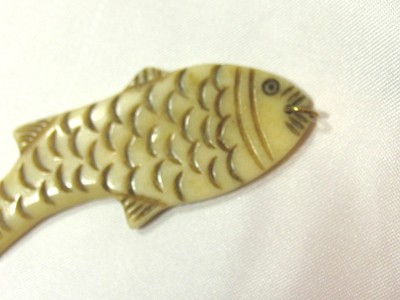 Antique Inuit Bone Carved 2 Sides SALMON Fish Necklace Pendant Nautical 3 1/4