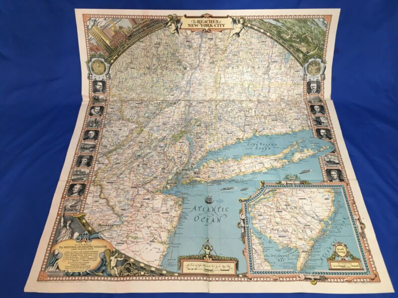 Map, Reaches Of New York City National Geographic Insert April 1939 Vintage