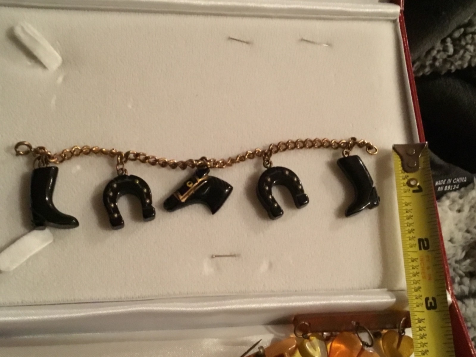 Vintage Bakelite Horse charm bracelet Equestrian rare Black