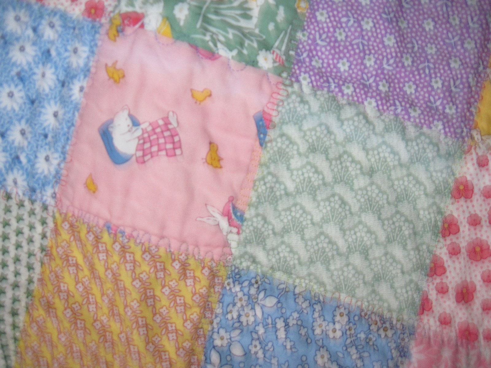 Handmade Vintage Retro-Look Crib Lap Quilt - 38