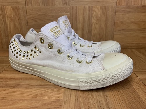 white converse with gold studs