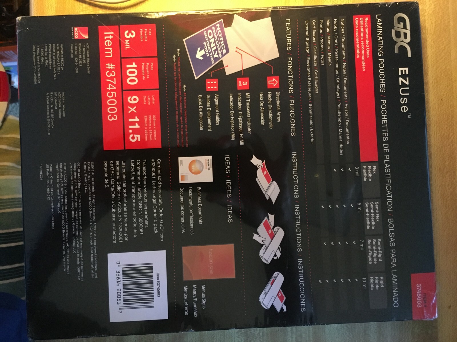 NEW GBC EZUse Thermal Laminating Pouches, UV Protection, Letter, 100-Pk 3745003