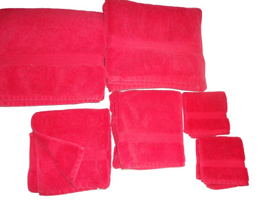 SUPERIOR EGYPTIAN COTTON VERY RED & THICK (6P) BATH & HAND TOWEL & WASH SET