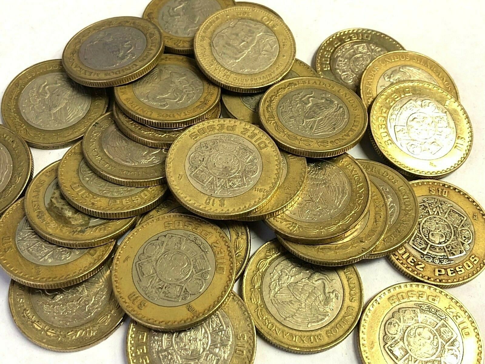 MEXICO $10 PESOS, Current Bi-Metal Mexican Diez Pesos Forex Coin (1990s-Present)