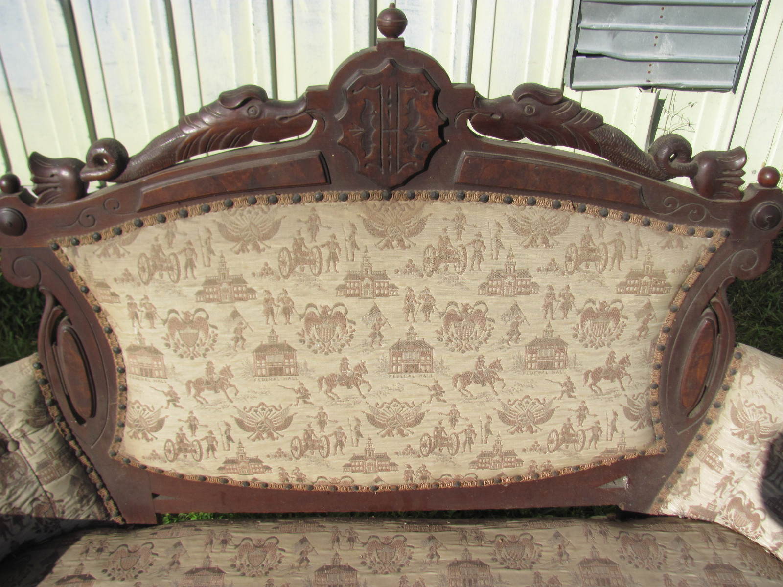 ANTIQUE ORNATE VICTORIAN WALNUT LOVE SEAT AND MATCHING ARM CHAIR