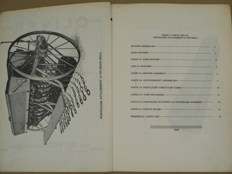 Oliver Tractors Fertilizer Attachment No 38 Drill Service Repair Parts List 1950