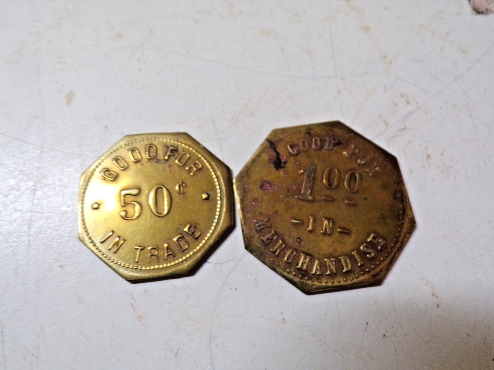 2 Old  50 cent & $1. Trade Token C H Avery Lyons Kansas