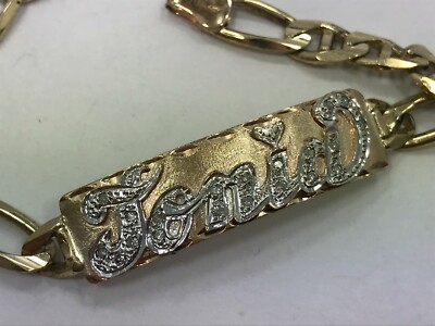 14 karat TONIA name ID bracelet 14K gold custom made TONIA diamond name bracelet