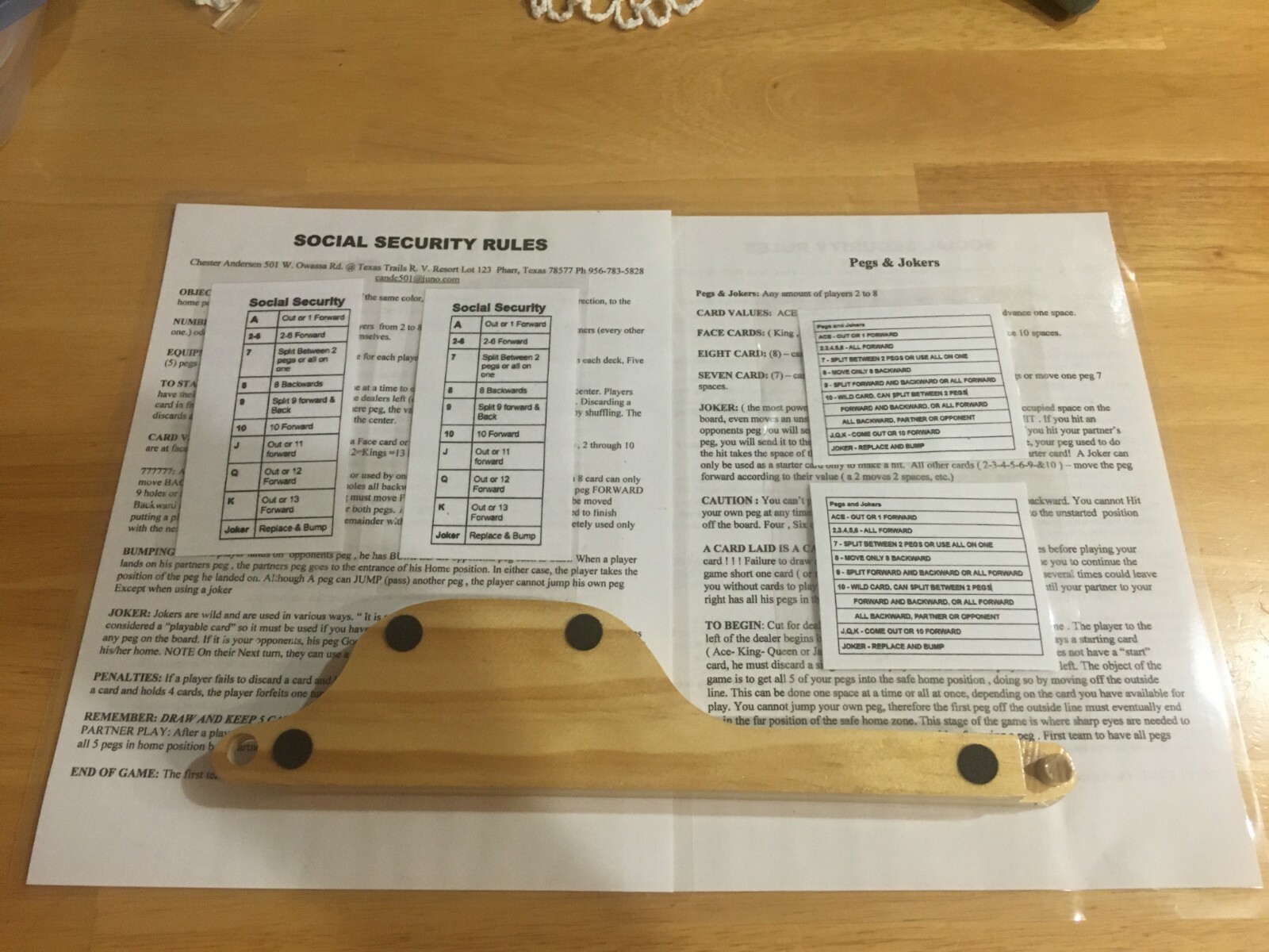 Pegs & Jokers Up to 8 Player Board Game w/ 4 Decks Poker Cards  12" Select Pine