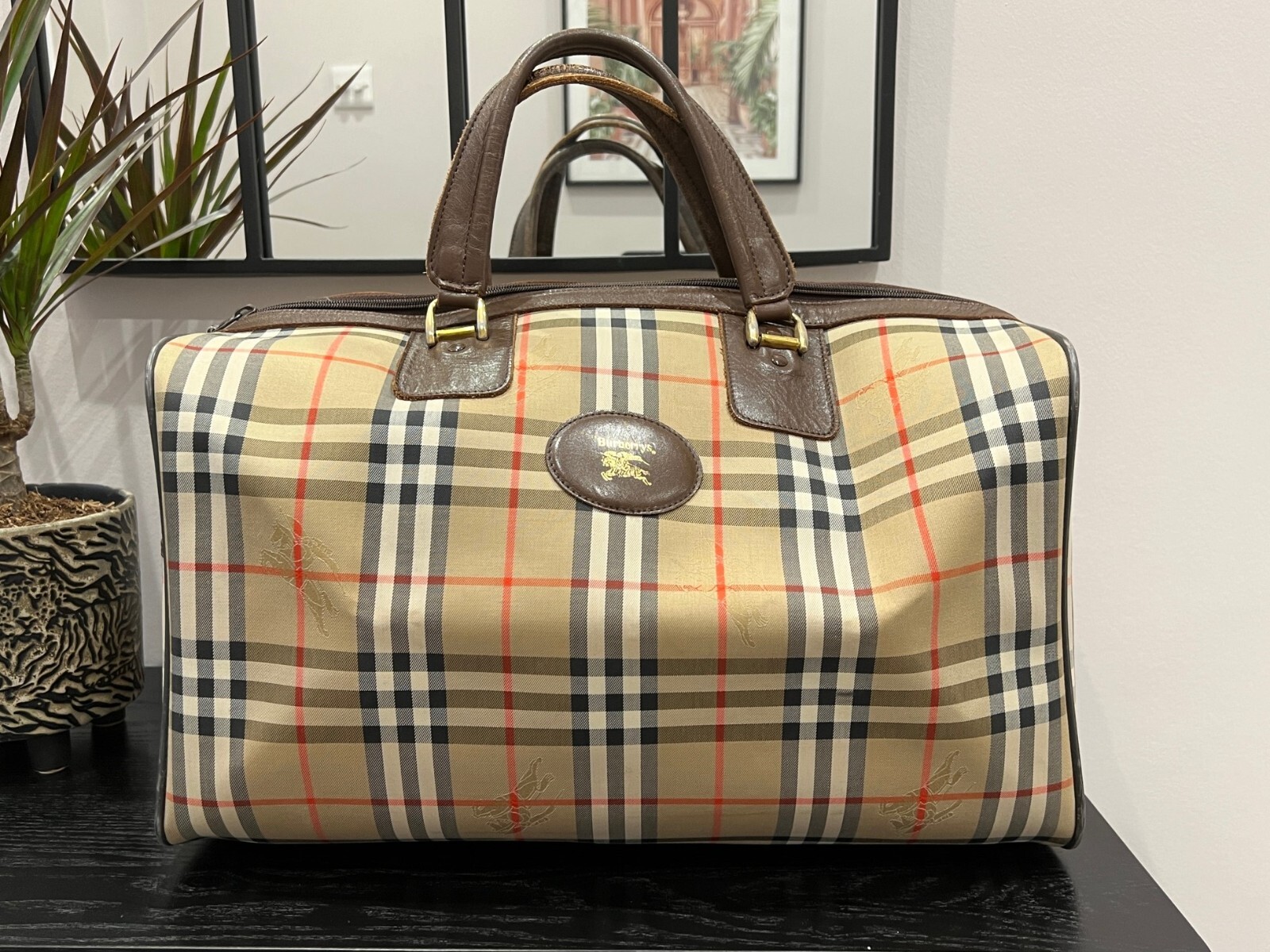 Burberry Duffle Boston Bag Nova Check Luggage Holdall