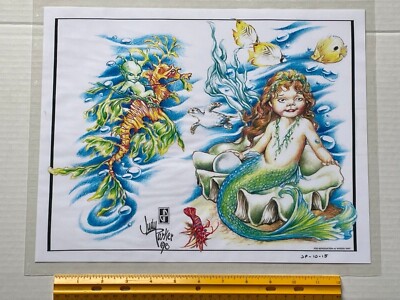 Vintage Art Tattoo Flash Sheet Judy Parker Ocean Mermaid  /T188