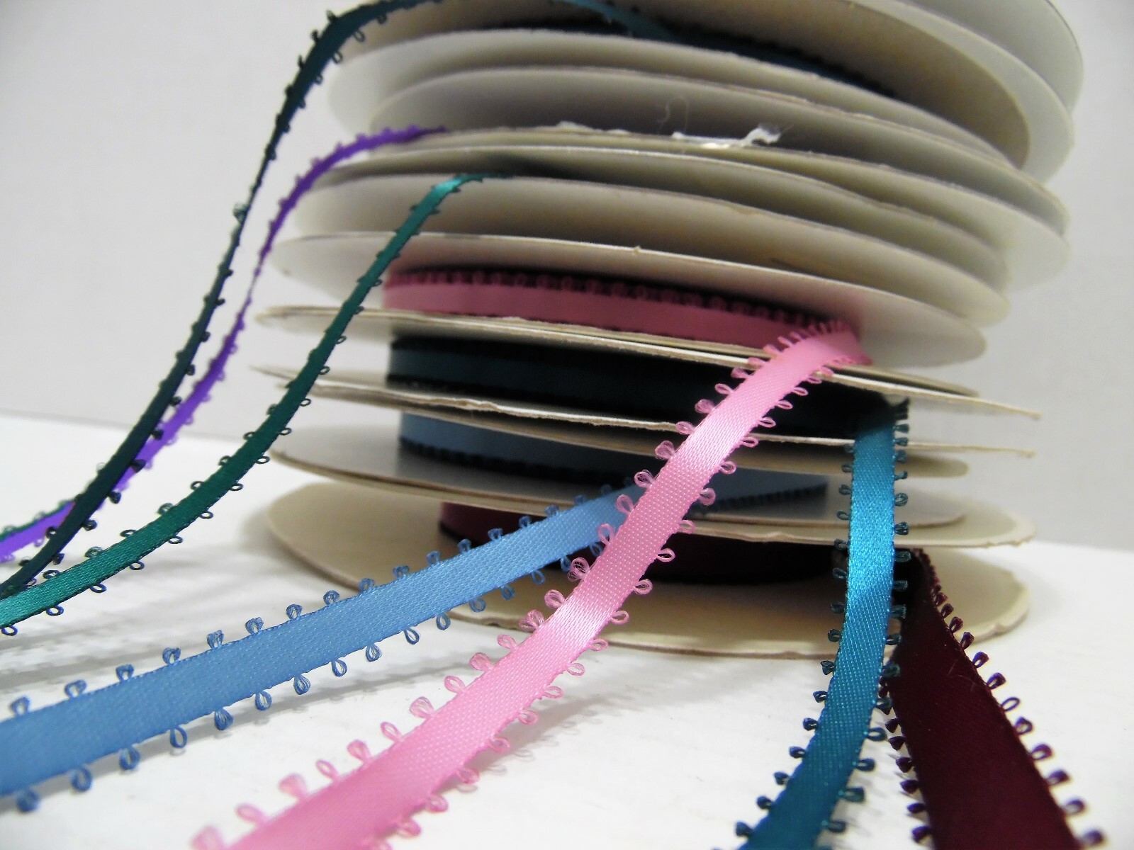 Picot Feather Edge Ribbon Lot of 8 Partial Rolls Assorted Colors 3/16