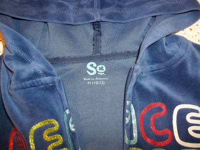 Girl's So...Brand Zip-up Velour Hoodie Jacket  BLUE  Size M 10-12