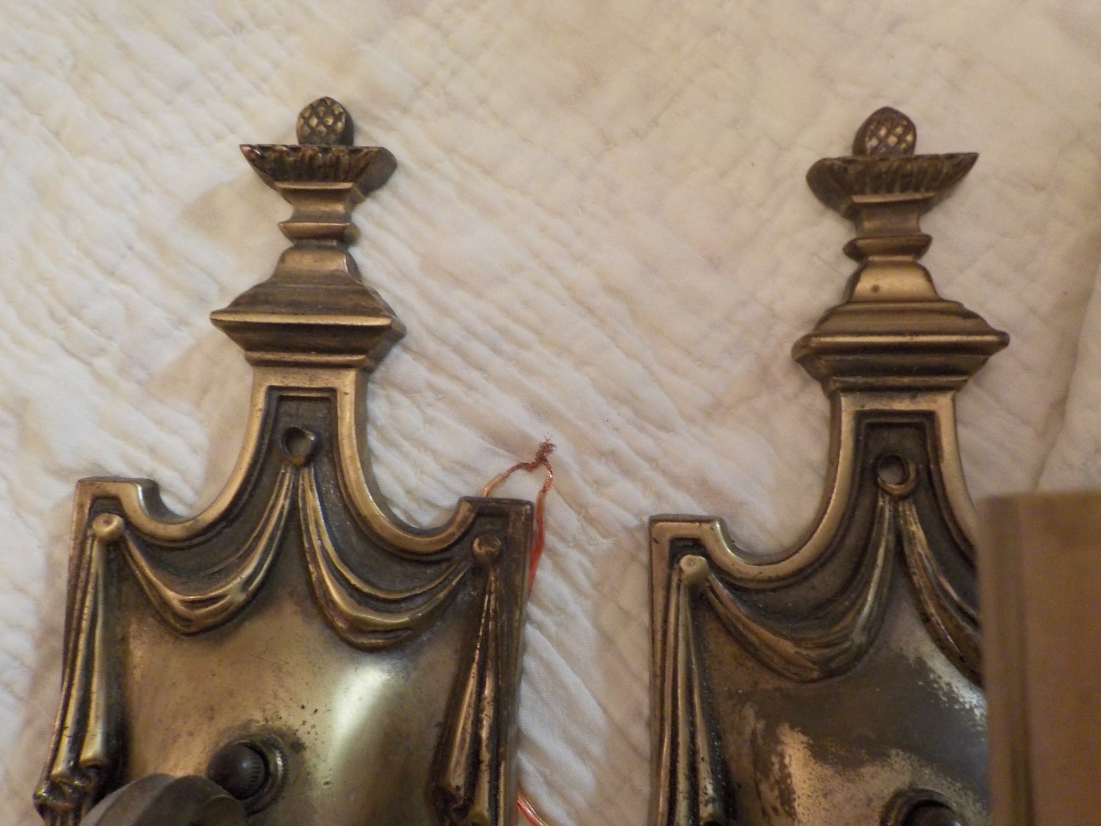 Pair Solid Brass 1-arm Colonial Revival Figural Wall Sconces