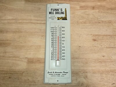 VTG 14'' FUNK'S WELL DRILLING  METAL THERMOMETER NEWVILLE, PA  A+ COND. WORKNIG!