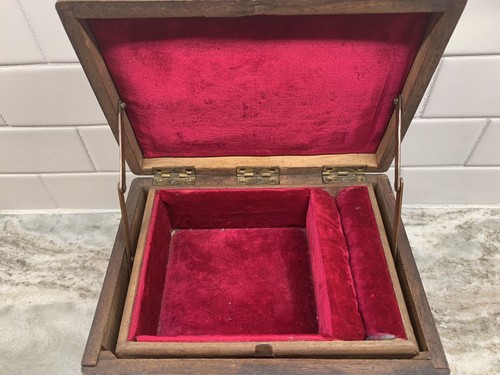 Antique WALNUT  Velvet Lined Collectors Jewelry Wood Box with MAKER'S STAMP