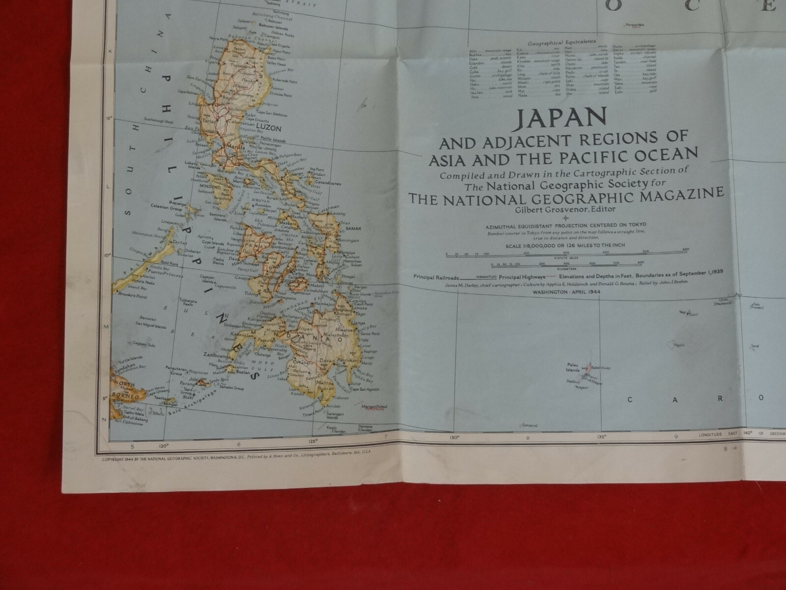 VINTAGE JAPAN AND ADJACENT REGIONS OF ASIA MAP National Geographic April 1944