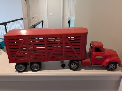 Vintage 50's Tonka Livestock Semi Truck & Trailer Toy Wood Floor 2 Ft