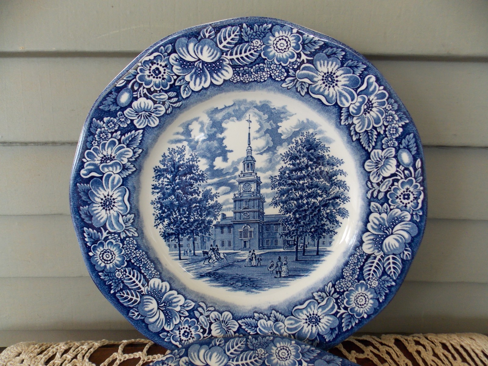 Set of 2 Vintage Liberty Blue Independence Hall Dinner Plates England