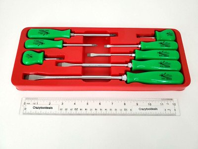K Tool International New KTI-19900 8 Piece Screwdriver Set Green & Storage Tray