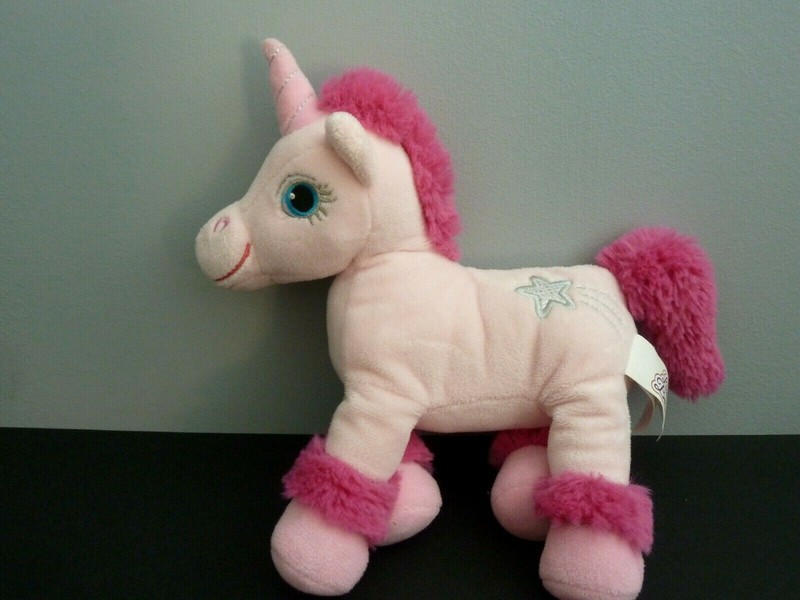 92. Doudou Peluche Lica Bella Licorne Rose Noir Bleu Etoile Argent Sonore Neuf*