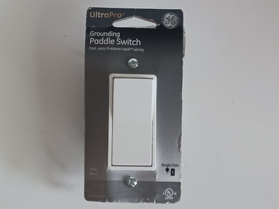 UltraPro Grounding Paddle Switch 15A 120VAC Max - Single Pole Switch, White  New