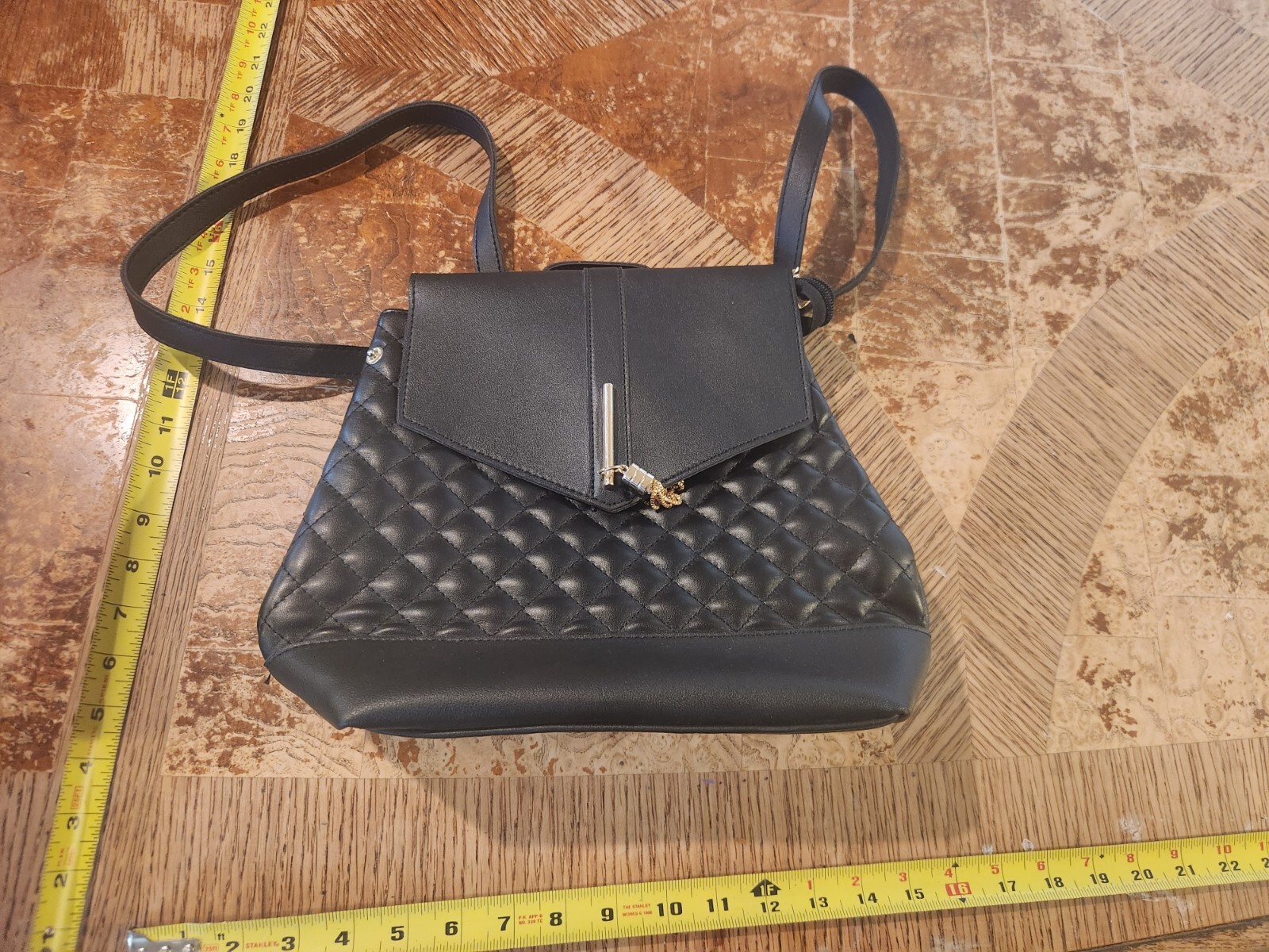 Unbranded Mini Backpack Black Quilted Faux-Leather Bag #S84