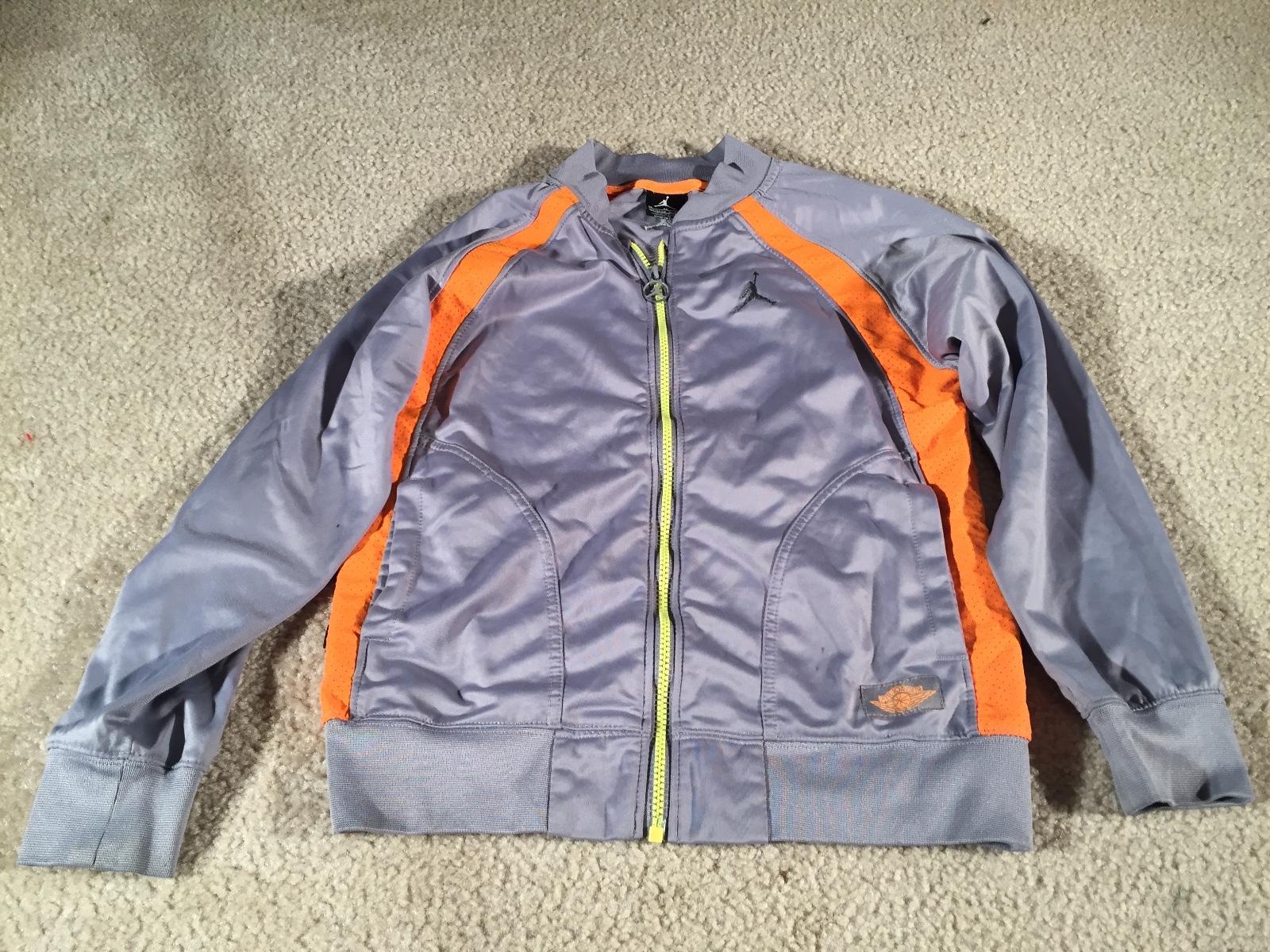 Jordan Toddler Gray Neon Orange Zipper Youth Jacket - Sz. 10