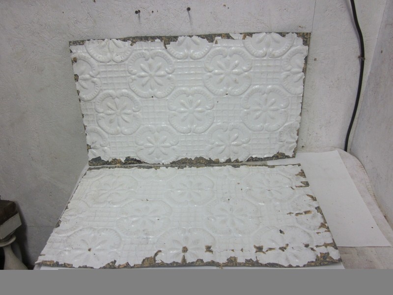 2 Antique Victorian Detailed Embossed Tin Ceiling Tiles 14 X 24