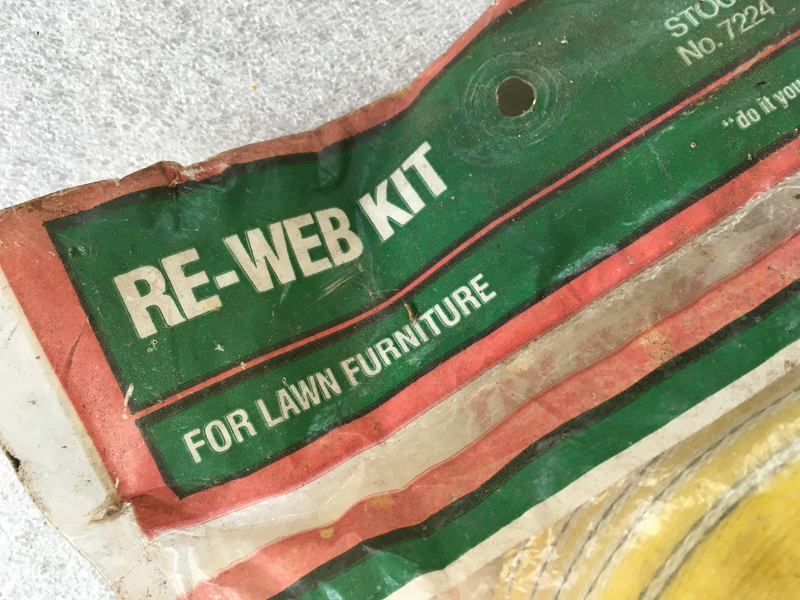 72' Re-Web Kit LAWN CHAIR WEBBING YELLOW thin white black stripe NEW OLD STOCK