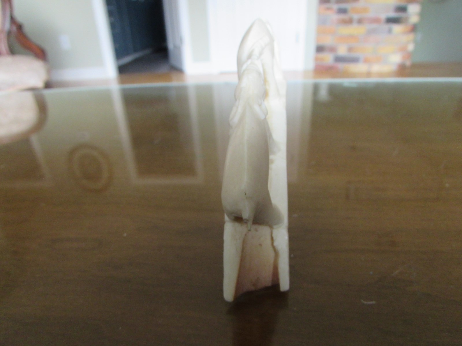 ANTIQUE PIG BOAR TUSK TOOTH - CARVED ELEPHANTS