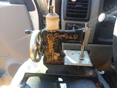 Antique Little Red Riding Hood CASIGE Child's Metal Toy Sewing Machine Germany