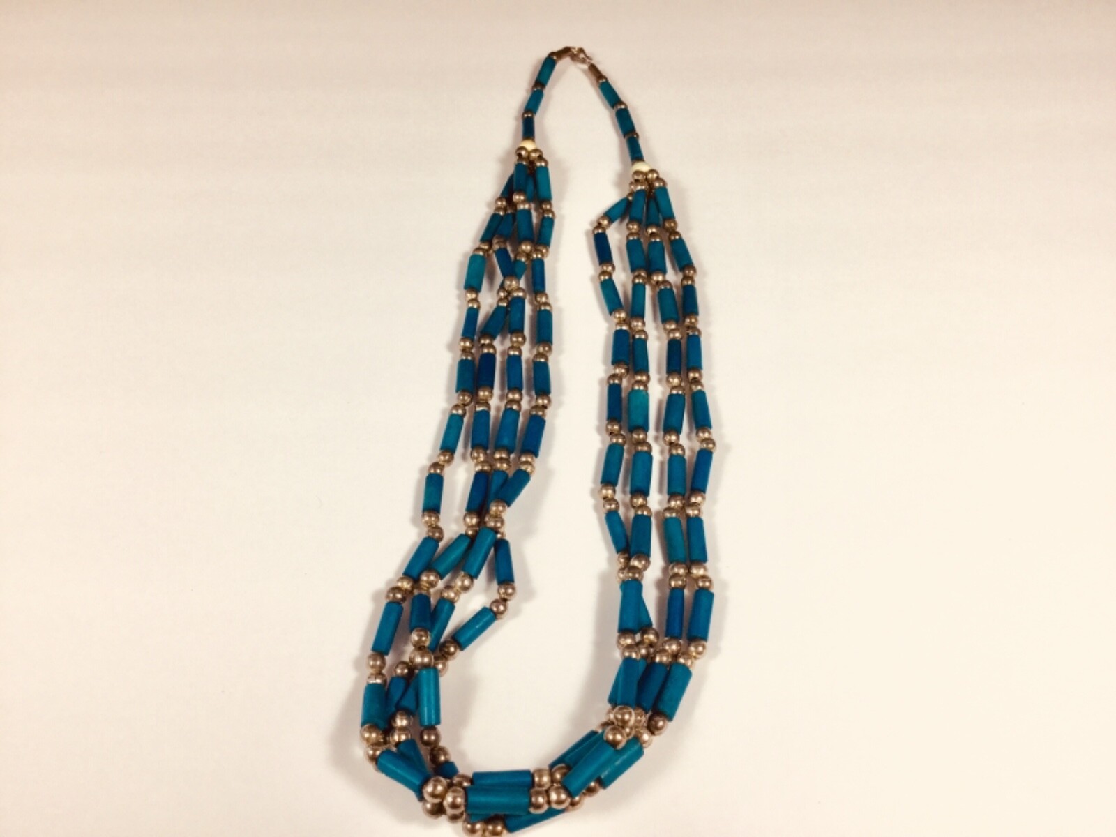 Southwestern Multi Strand Turquoise Blue Clay Tube Bead Necklace Hand Made 32”