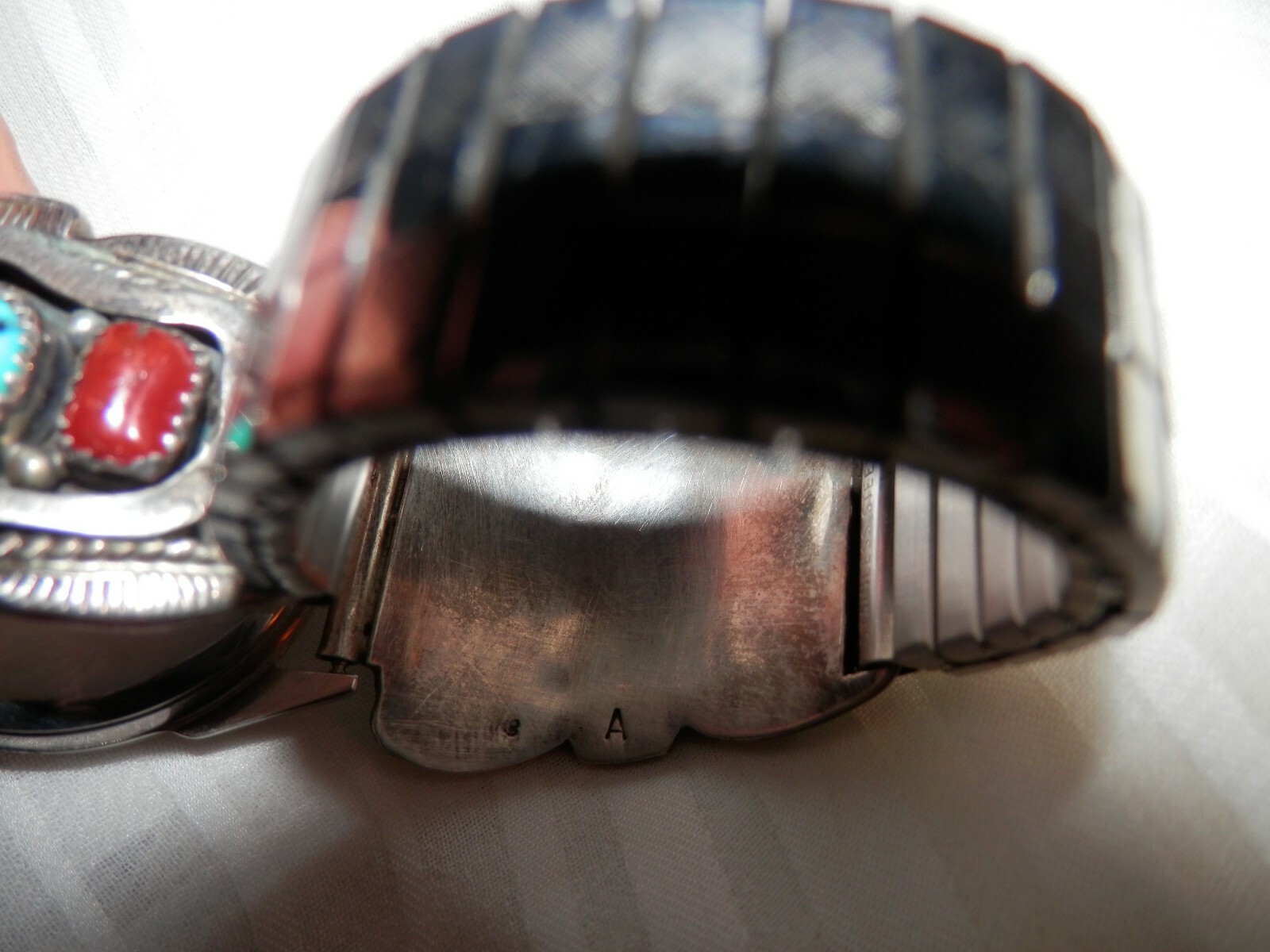 MEN NAVAJO WATCH ATTRACTIVE STERLING SILVER TURQUOISE BAND SIGNED A