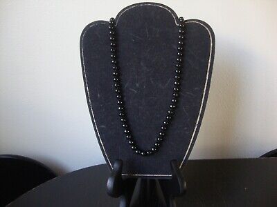 VINTAGE 1980s HAND KNOTTED 8 MM BLACK ONYX BEADS ENDLESS 28'' NECKLACE