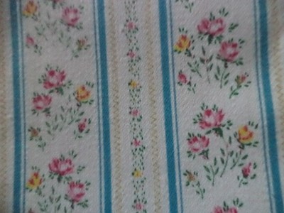 Vintage 1960s-1950 floral stripe mattress ticking fabric old stock unused