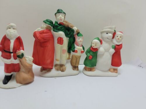 Vintage LEMAX Christmas Village People Santa Snowman Kids Porcelain Accessories