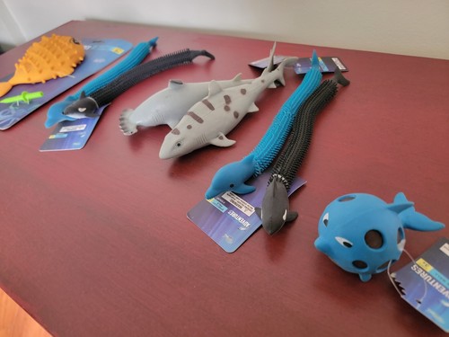 Underwater Adventures Stretchy Sea Animal Figures Lot Of 6- Squishy Shark Puffer