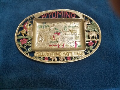  Vintage Souvenir WYOMING Coin Tray, Card Holder Ashtray 5  Copper Made in Japan