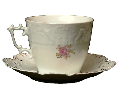 CUP & SAUCER, Extra LG, Mega-Size, Porcelain, Roses, Gilt, c1890, 9" dia
