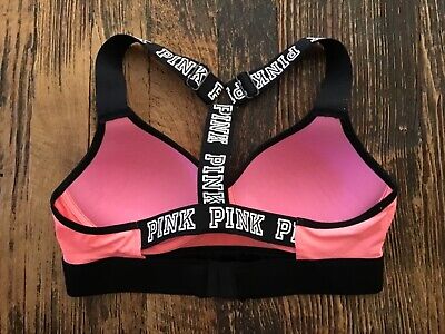 Pink Victoria s Secret Sports Bra 34C Light Pink Push Up Black Logo Straps