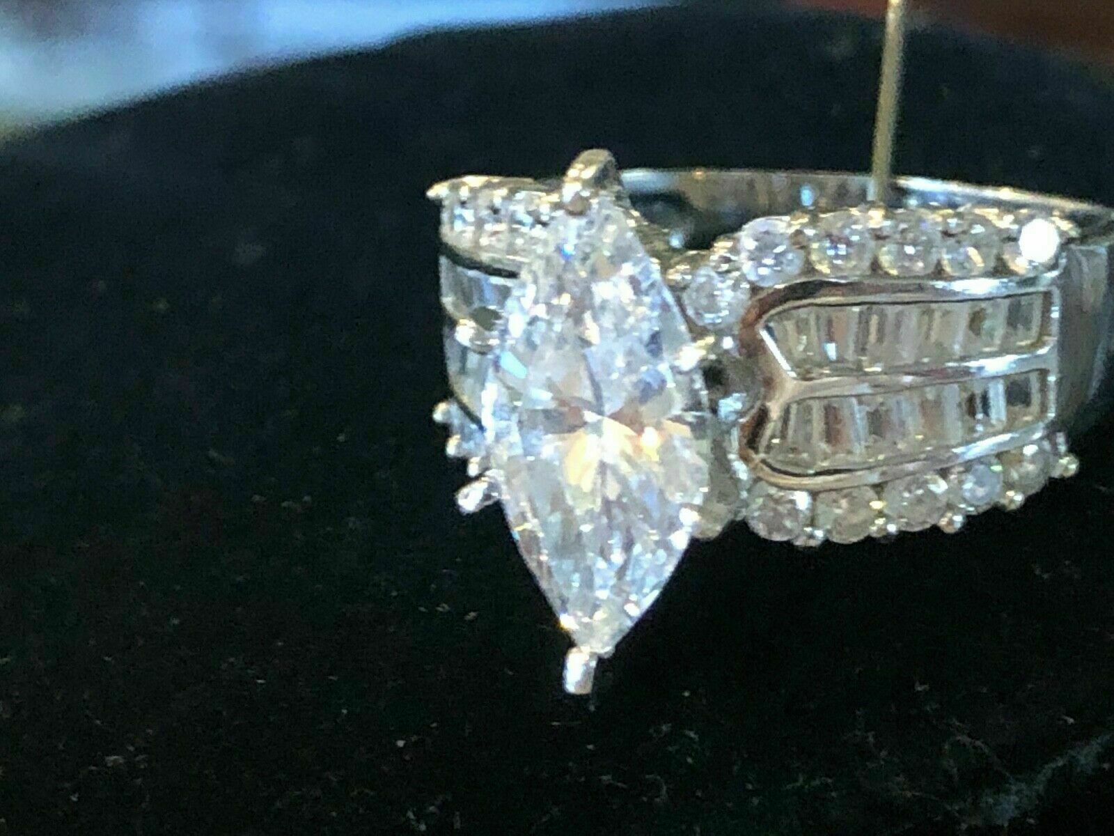 Pre-owned Natsoul 3.10ct Engagement Bridal Marquise 925 Sterling Silver Channel Baguette Ring In White