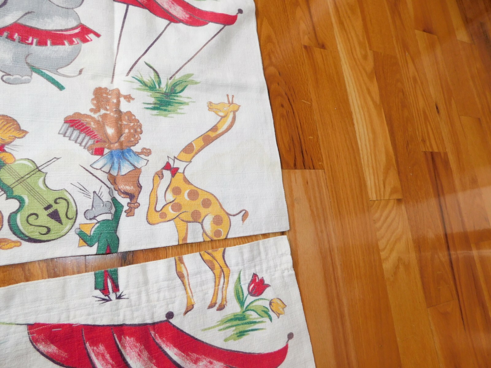 Bark Cloth Circus Curtains Pair Vintage Cat Poodle Giraffe Turtles Elephant