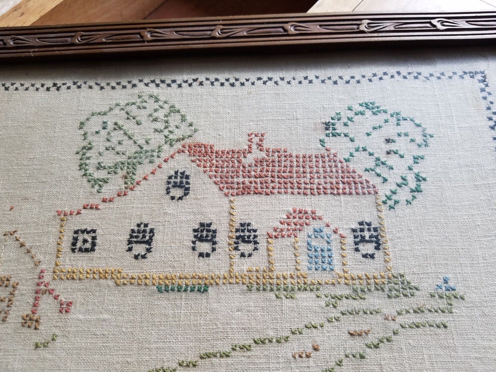 hand CROSS STITCH , period  frame , 