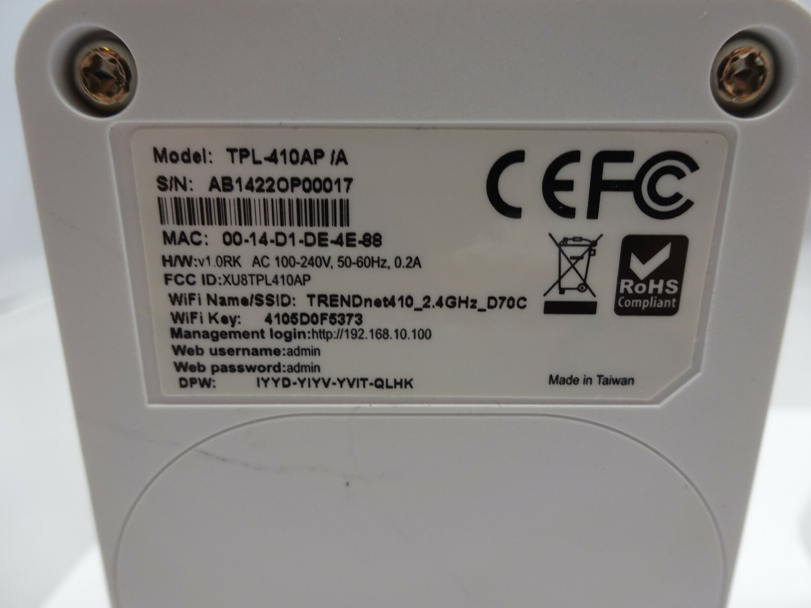 Trendnet TPL-410AP AND TPL-406E powerline network WiFi