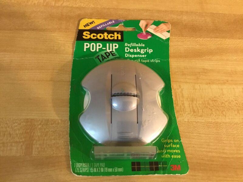 3m Scotch Gray Pop-Up Deskgrip Tape Dispenser W/75 Refill Strips 2010 (Sealed)