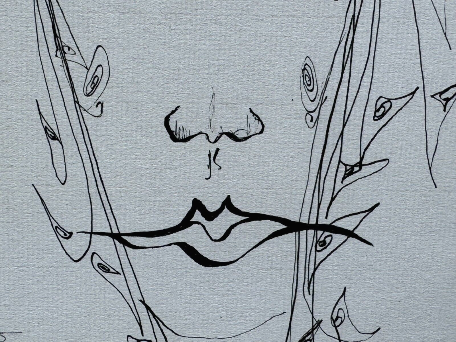 Kravitz Signed Surreal Woman in Floral Hat Abstract Face Painting Sketch Drawing