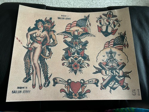 5I Designed By Sailor Jerry Tattoo flash art sheet (lot #193